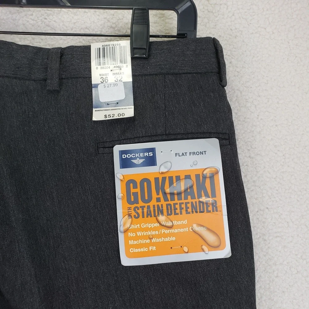 Dockers Go Khaki Flat Front Pants Mens 36x32 Gray Stain Defender Classic Fit